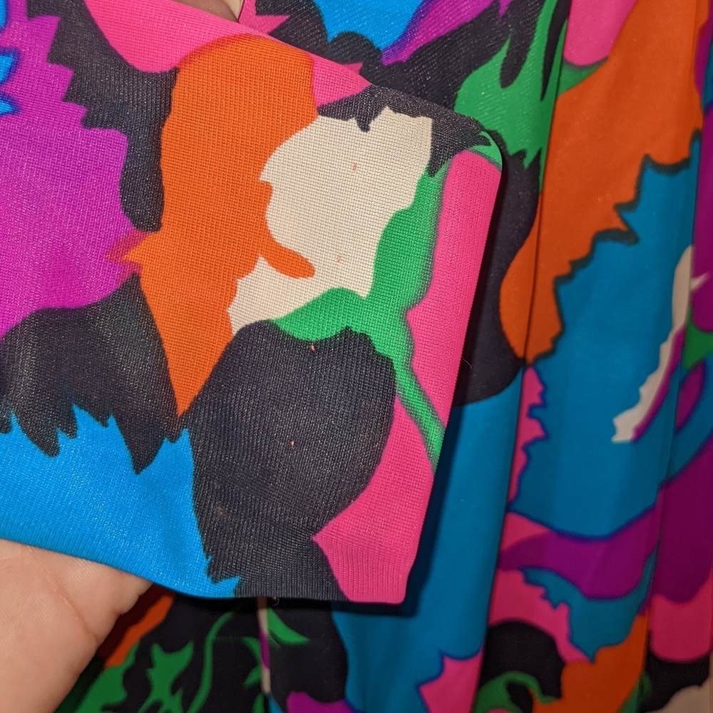 VTG 70's Psychedelic Dress Floor-length Long Sleeved Bright Florals Pucci Style - Picture 11 of 16